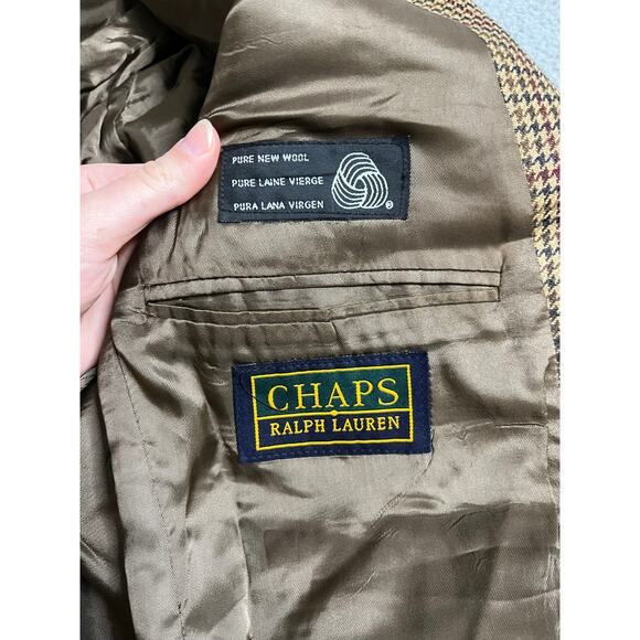 Vintage Lord & Taylor Blazer 42 Tall Ralph Lauren Wool Houndstooth Beige Tan 42T - Picture 11 of 14